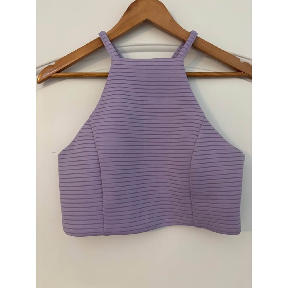 Honey Punch Lavender Ribbed High Neck Halter Crop Top Size Medium Zip Back